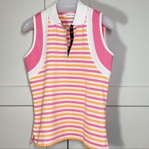 Tehama Golf Tennis Top Collared Striped Sleeveless Button Placket NWOT
